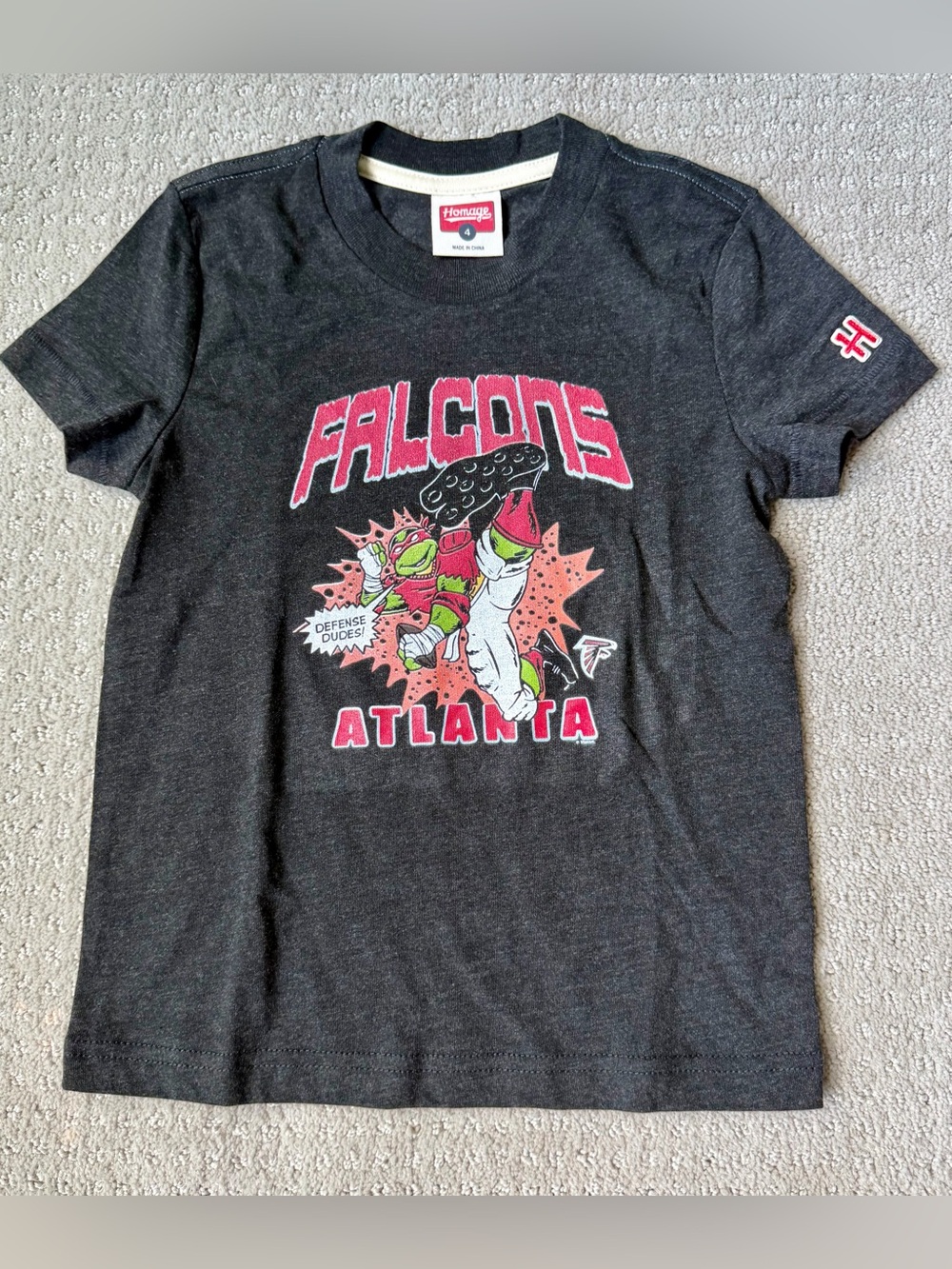 HOMAGE Black Atlanta Falcons Kids Graphic Tee with Red and Green Accents